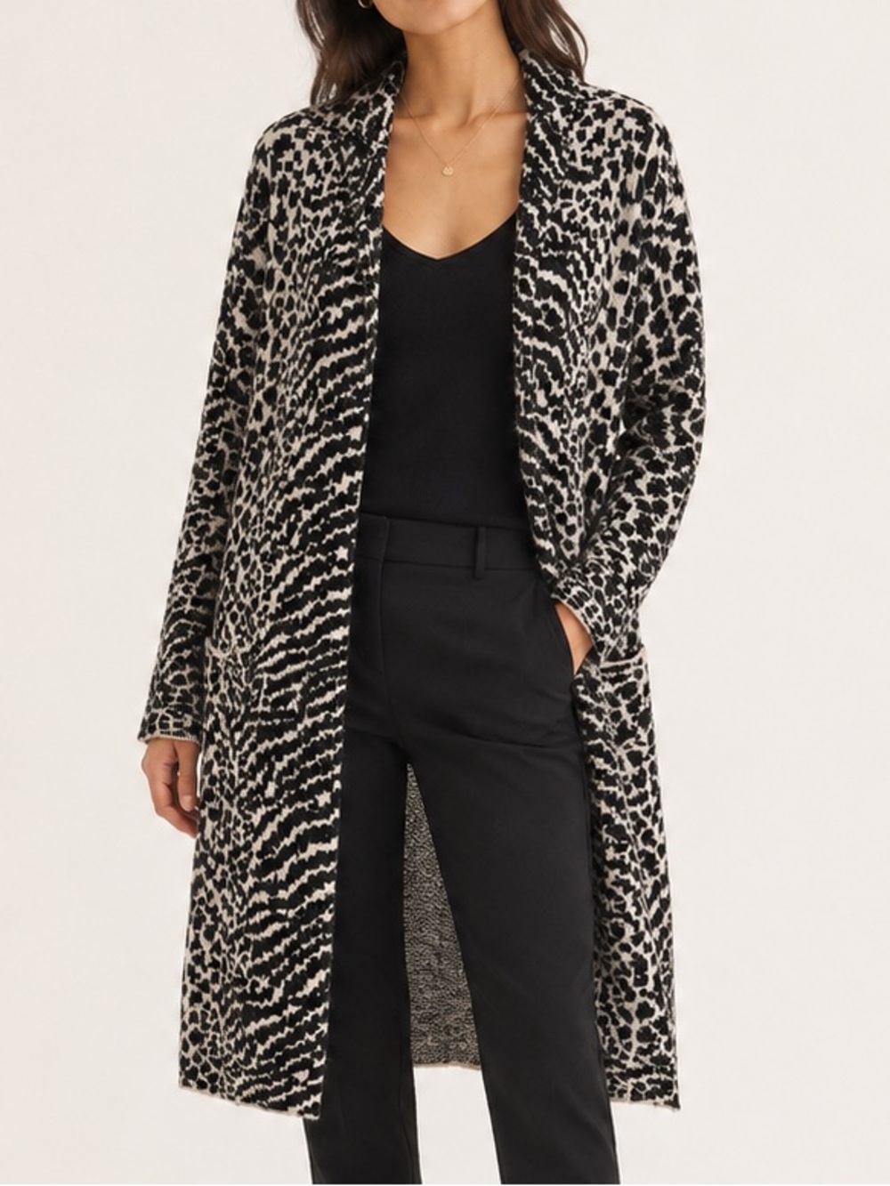 Sincerely Jules Luxurious Leopard Print oversized Longline Duster Black Cream